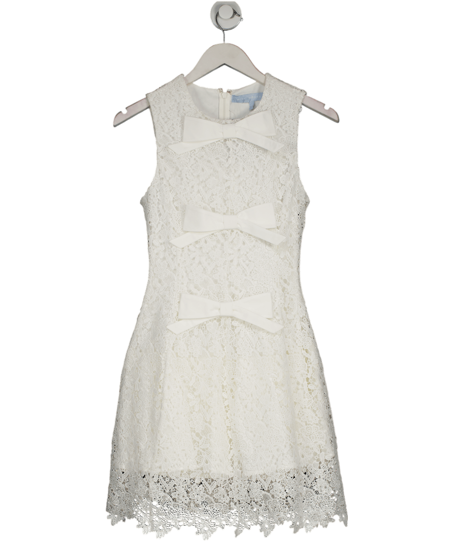 Hill House Blythe White Guipure Lace Bow Front Mini Dress UK XS - Reliked