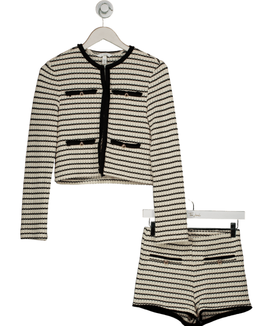 H&M 2 - piece Cream / Black Striped Cardigan And Shorts Set UK XS - Reliked