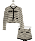 H&M 2 - piece Cream / Black Striped Cardigan And Shorts Set UK XS - Reliked