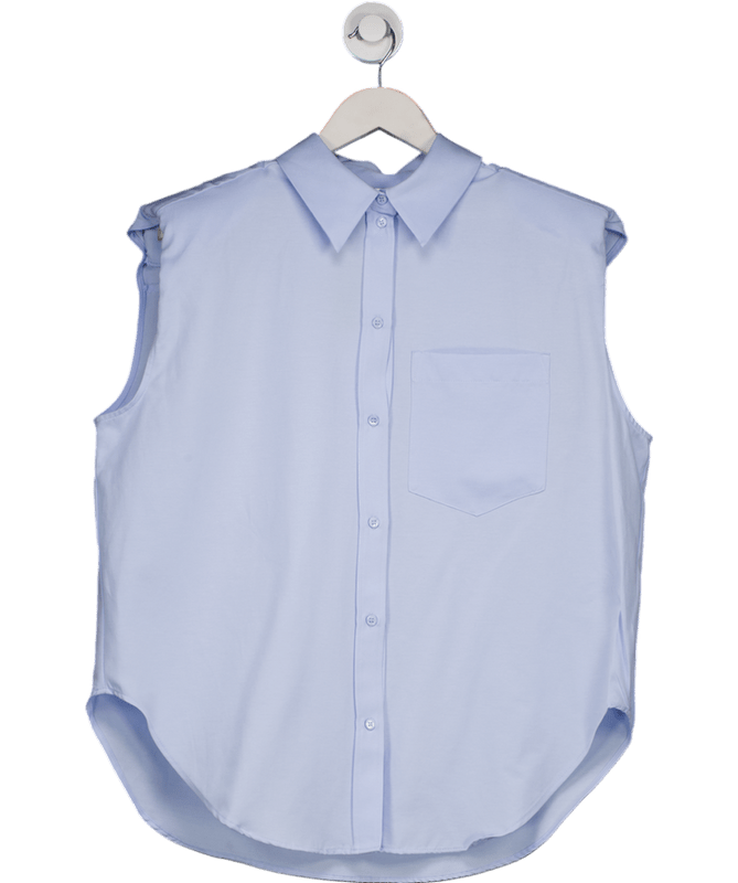 H&M Baby Blue Shoulder Pad Sleeveless Shirt UK S - Reliked