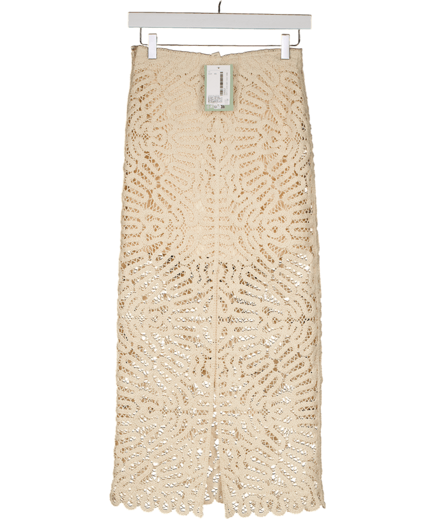 H&M Beige Crochet Look Pencil Skirt UK XS - Reliked