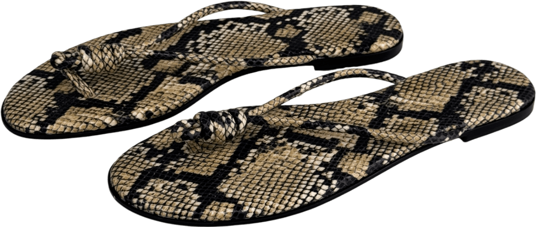 H&M Beige Light Beige/snakeskin Pattern Knot - detail Flip - flops UK 6 EU 39 👠 - Reliked