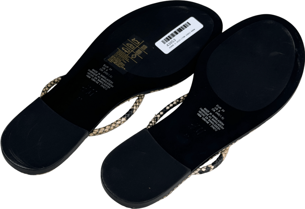 H&M Beige Light Beige/snakeskin Pattern Knot - detail Flip - flops UK 6 EU 39 👠 - Reliked