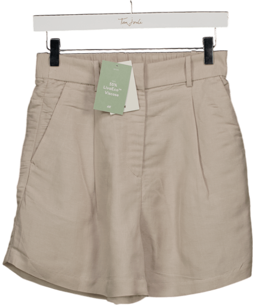 H&M Beige Linen - blend Shorts UK 8 - Reliked