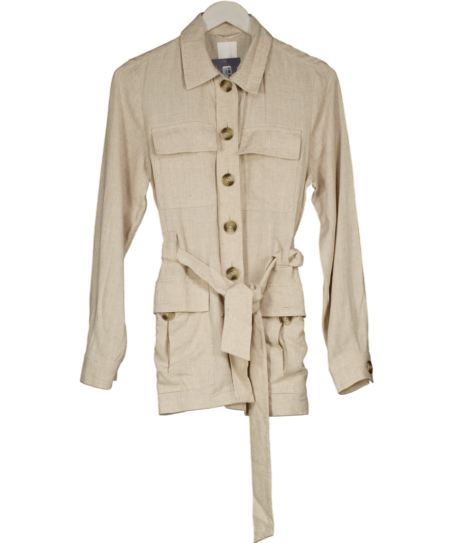 H&M Beige Linen Longline Belted Utility Jacket UK XS - Reliked