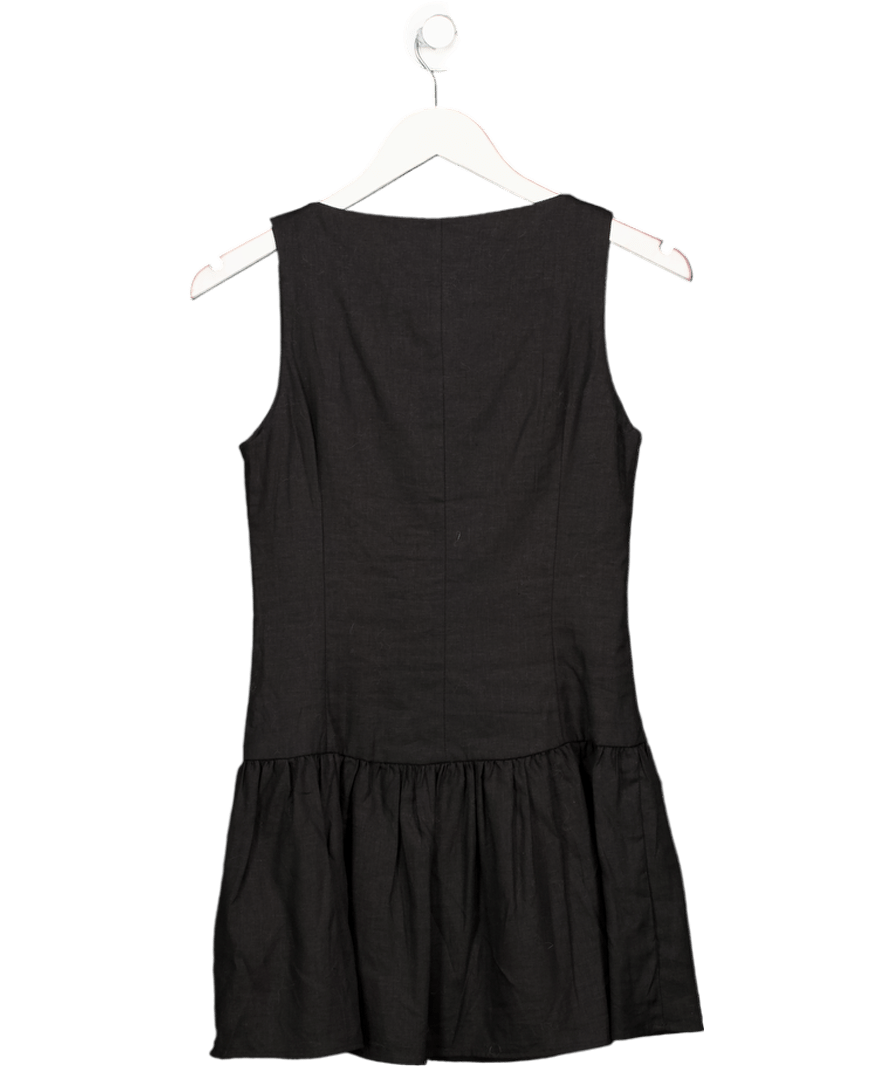 H&M Black Button Through Linen Blend Peplum Hem Mini Dress UK XXS - Reliked