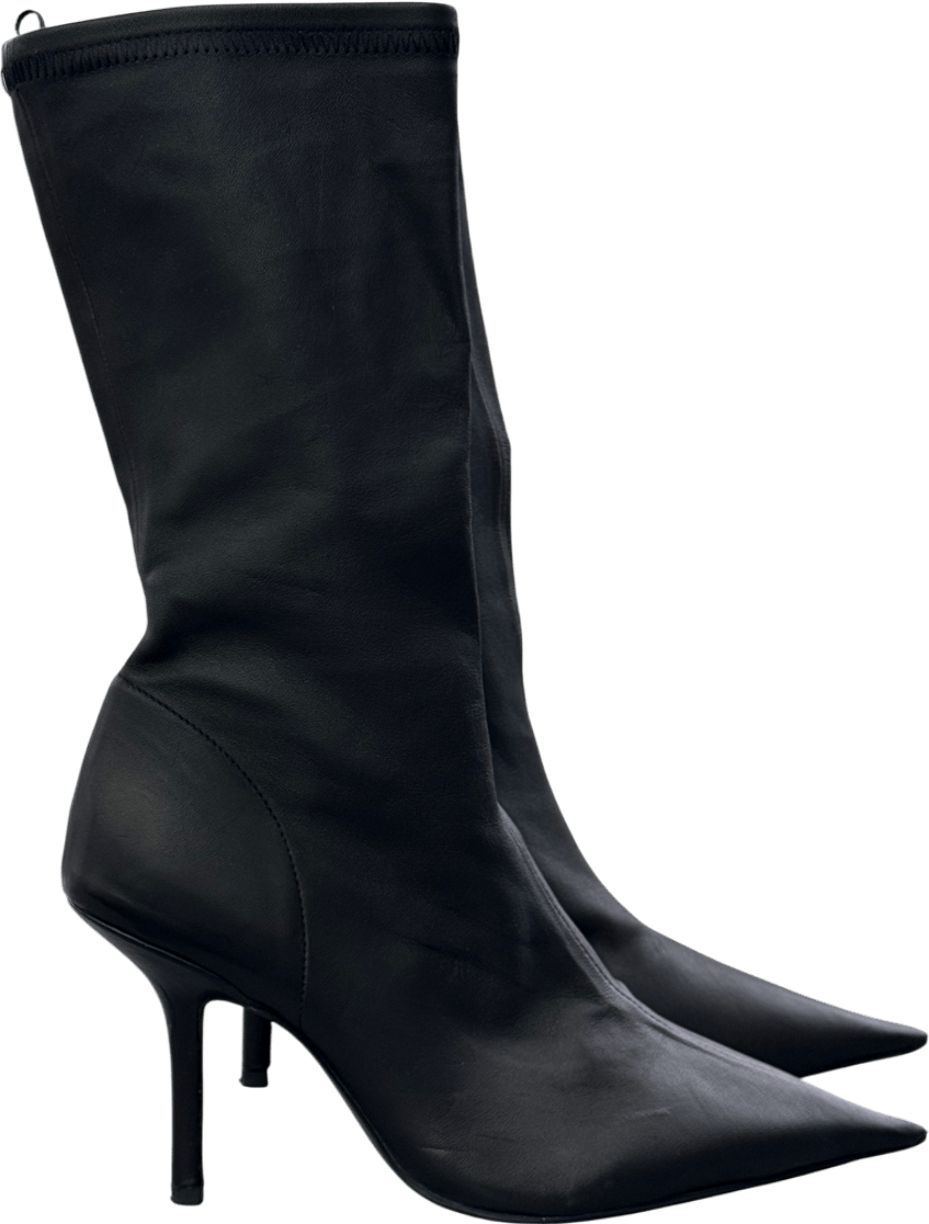 H&M Black Heeled Leather Boots UK 7 EU 40 👠 - Reliked
