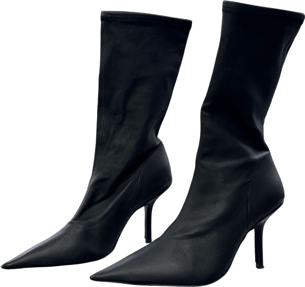 H&M Black Heeled Leather Boots UK 7 EU 40 👠 - Reliked