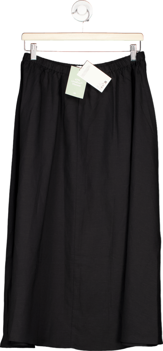 H&M Black Linen Blend Midi Skirt UK M - Reliked
