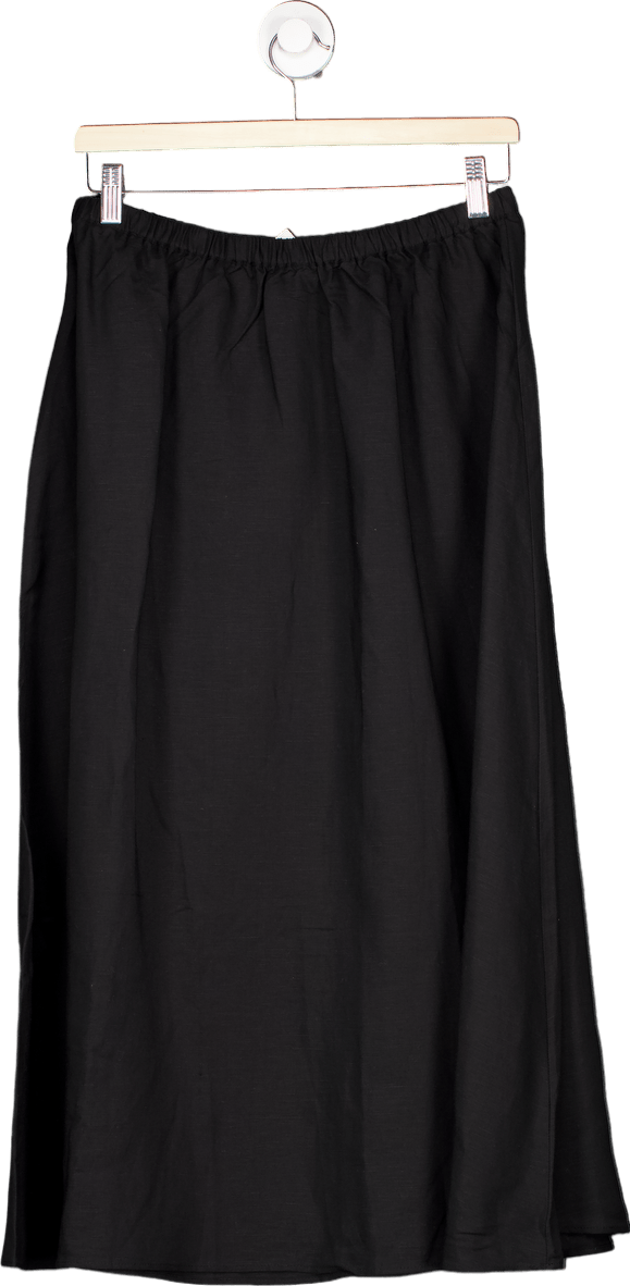 H&M Black Linen Blend Midi Skirt UK M - Reliked
