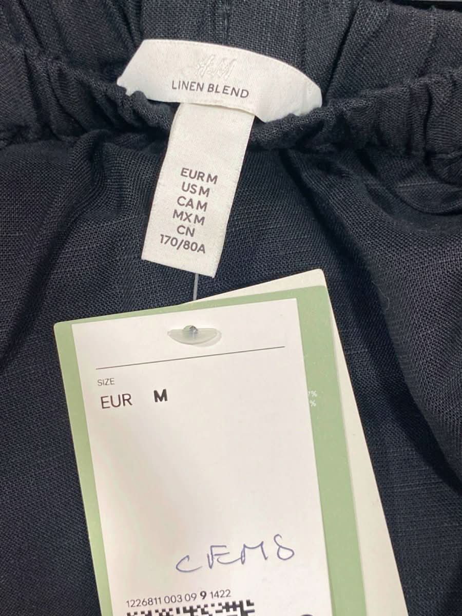 H&M Black Linen Blend Midi Skirt UK M - Reliked