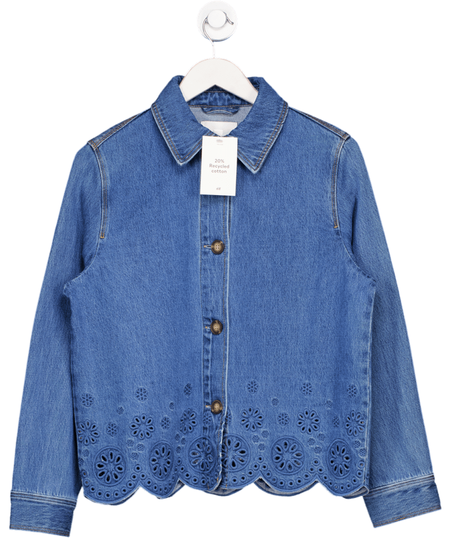H&M Blue Broderie Anglaise - detail Denim Scallop Hem Shacket UK XS - Reliked