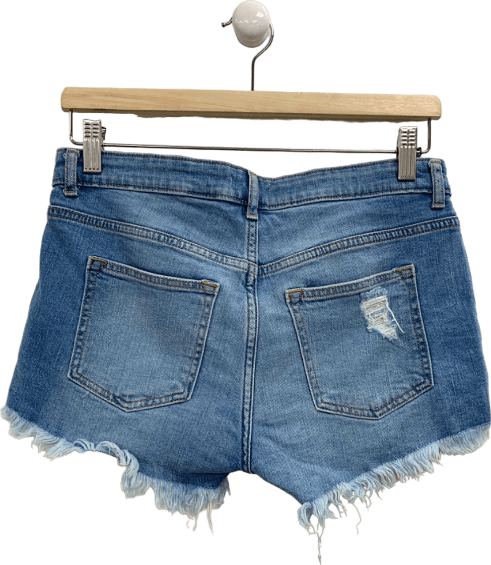 H&M Blue Denim Frayed Hem Shorts UK 8 - Reliked