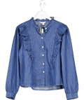 H&M Blue Frill - trimmed Denim Blouse UK S - Reliked