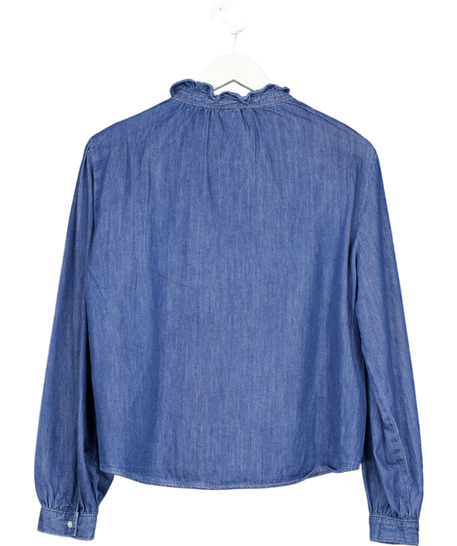 H&M Blue Frill - trimmed Denim Blouse UK S - Reliked