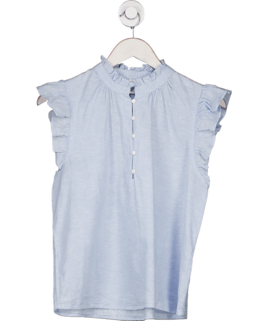 H&M Blue Linen Blend Frill Sleeveless Blouse UK XS - Reliked