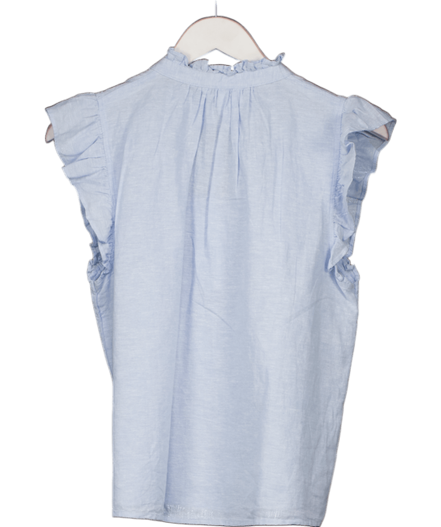 H&M Blue Linen Blend Frill Sleeveless Blouse UK XS - Reliked