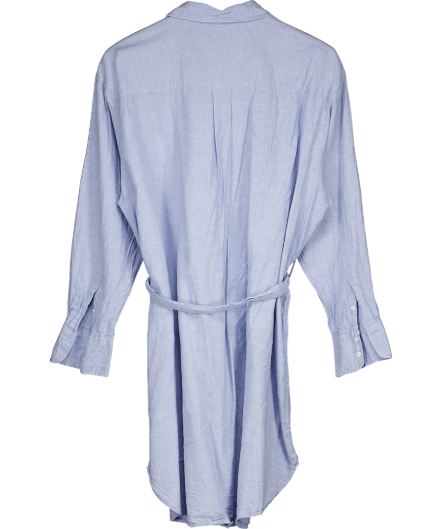 H&M Blue Linen-blend Shirt Dress With Belt UK M - Reliked H&M Blue Linen-blend Shirt Dress With Belt UK M - Reliked