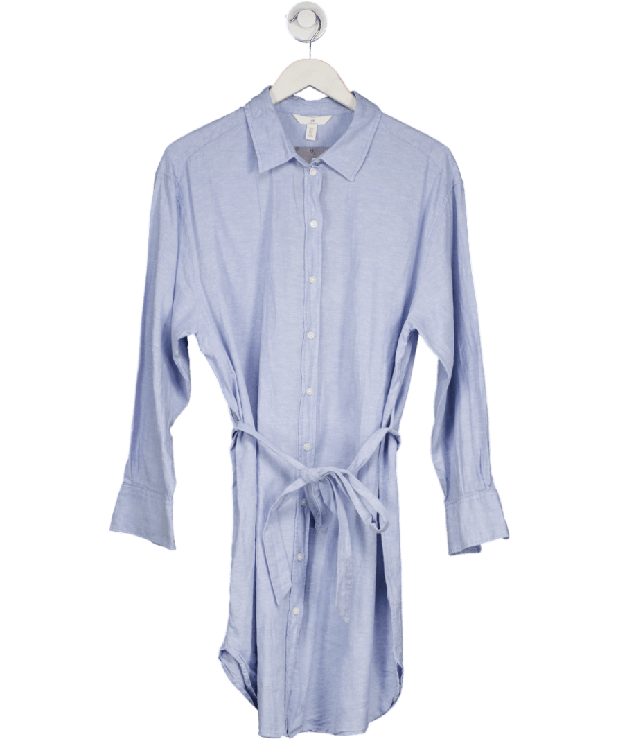 H&M Blue Linen-blend Shirt Dress With Belt UK M - Reliked H&M Blue Linen-blend Shirt Dress With Belt UK M - Reliked