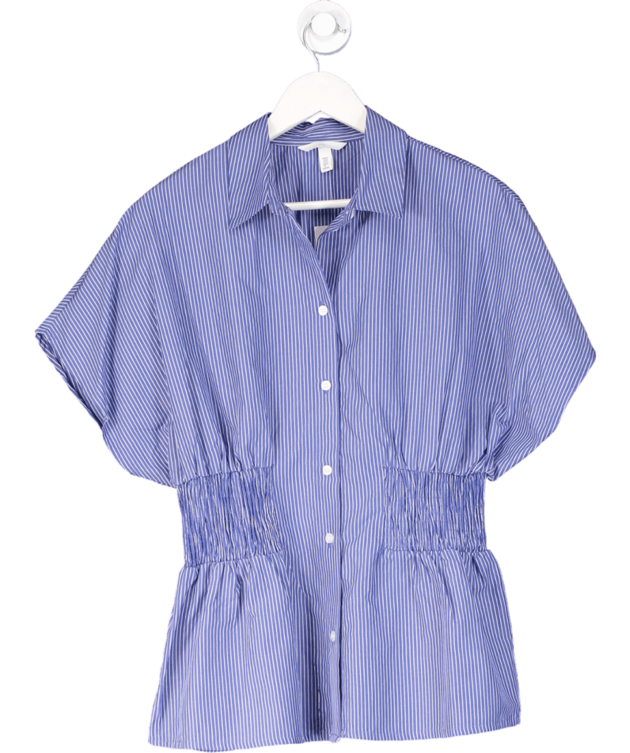 H&M Blue Pintstripe Smocked Waist Shirt UK M - Reliked