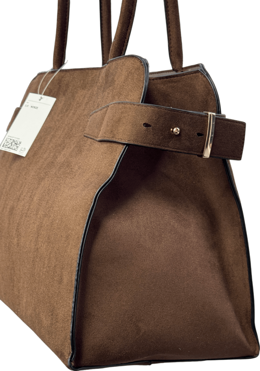 H&M Brown Faux Suede Large Tote Bag One Size - Reliked