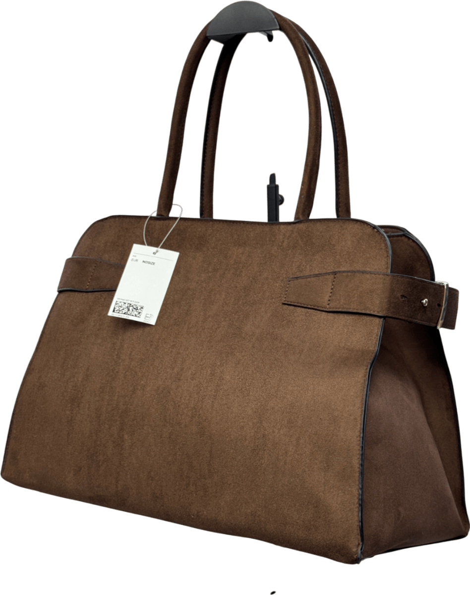 H&M Brown Faux Suede Large Tote Bag One Size - Reliked