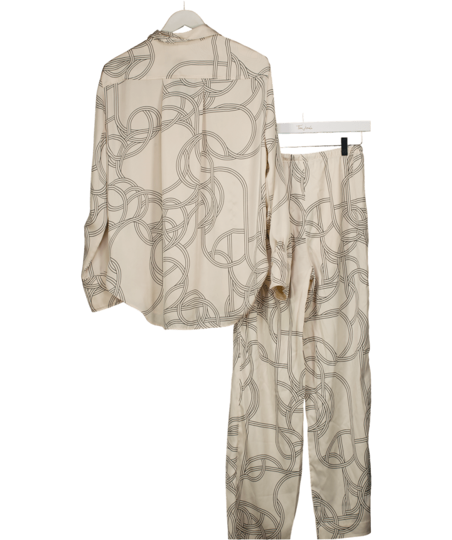 H&M Cream 2 - piece Satin Printed Oversize Shirt And Wide Leg Trouser Set UK XS/S - Reliked