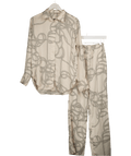 H&M Cream 2 - piece Satin Printed Oversize Shirt And Wide Leg Trouser Set UK XS/S - Reliked