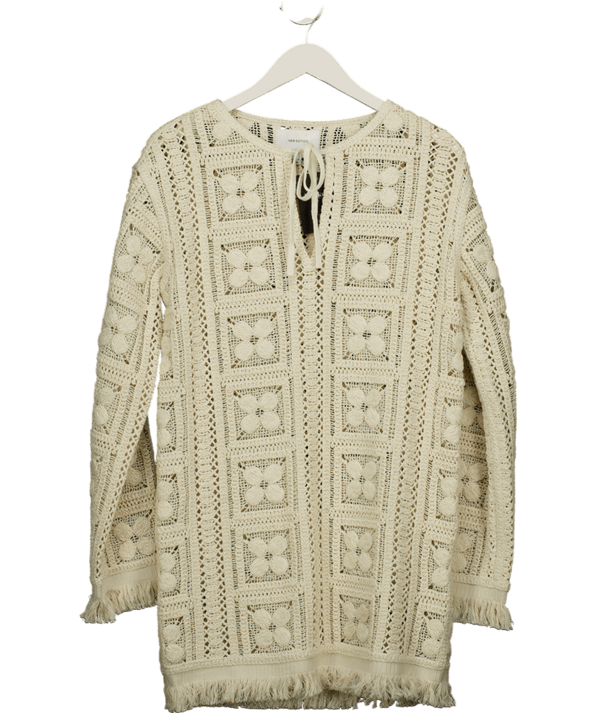 white christmas dresses H&M Cream Crochet Look Tunic Dress UK S