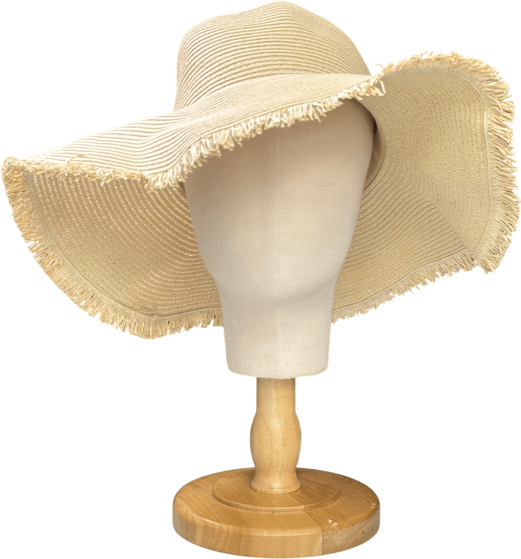H&M Cream Frayed - edge Straw Hat UK M - Reliked
