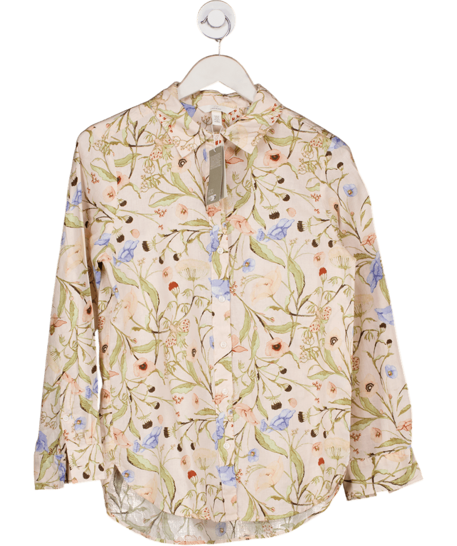 H&M Cream Linen Blend Floral Shirt UK XS - Reliked
