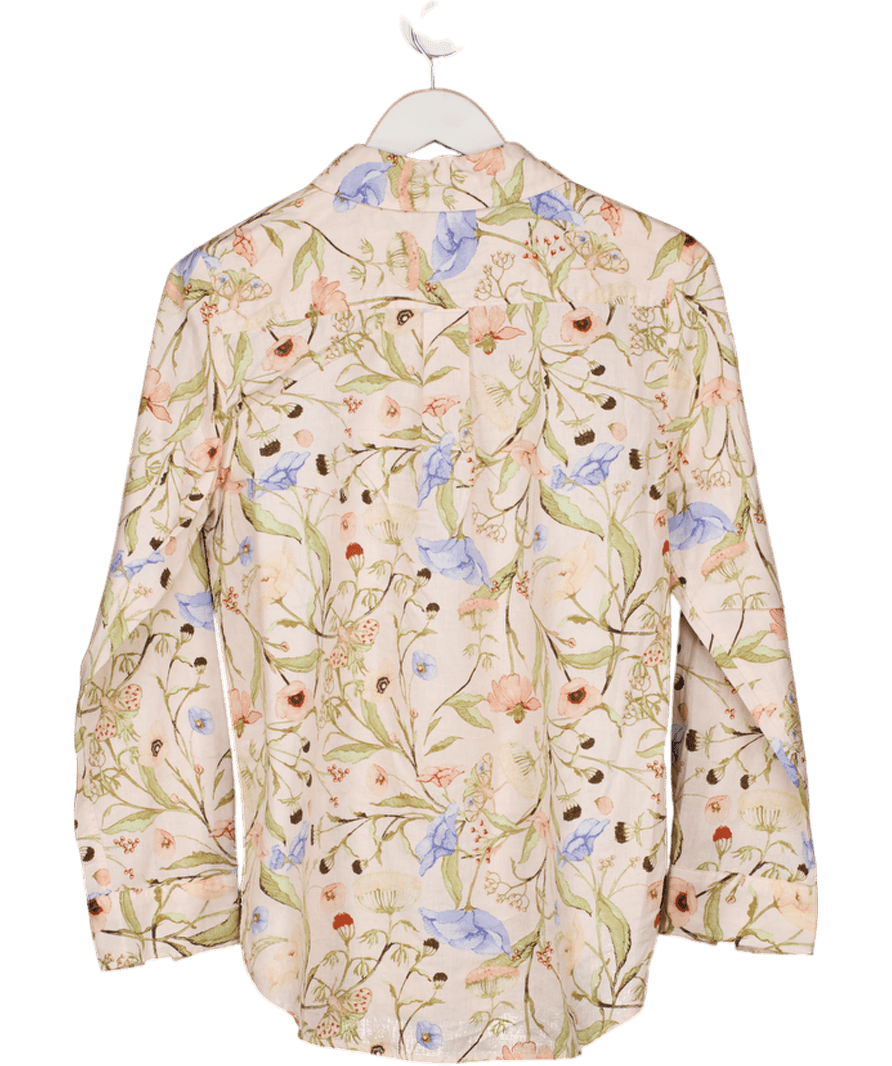 H&M Cream Linen Blend Floral Shirt UK XS - Reliked