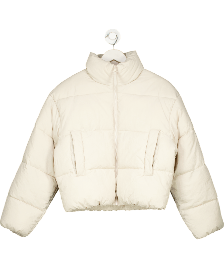 H&M Cream Oversized Drawstring - waist Puffer Jacket UK S - Reliked