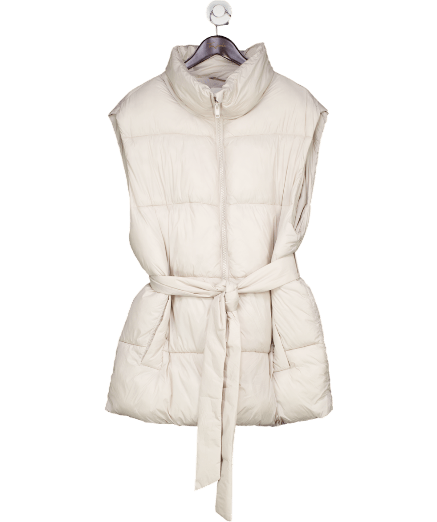 H&M Cream Puffer Gilet With A Belt UK L - Reliked