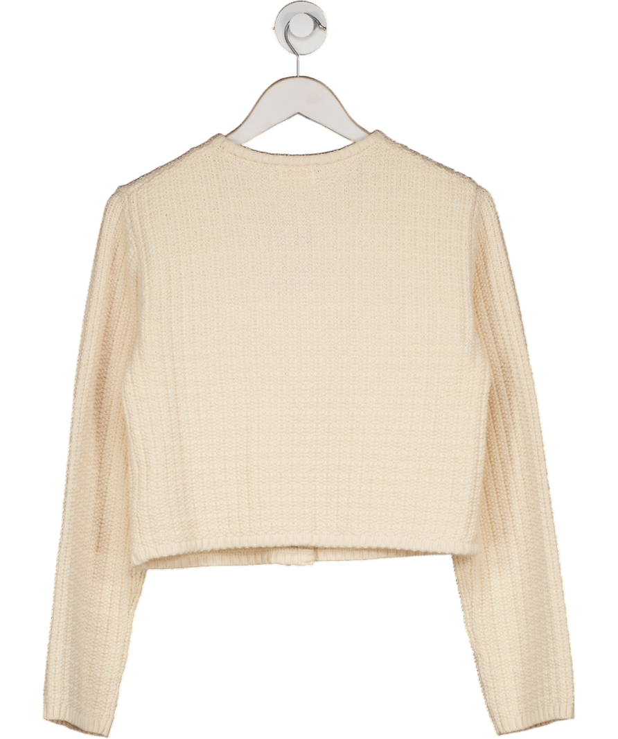 H&M Cream Short Textured - knit Cotton Blend Cardigan UK M - Reliked