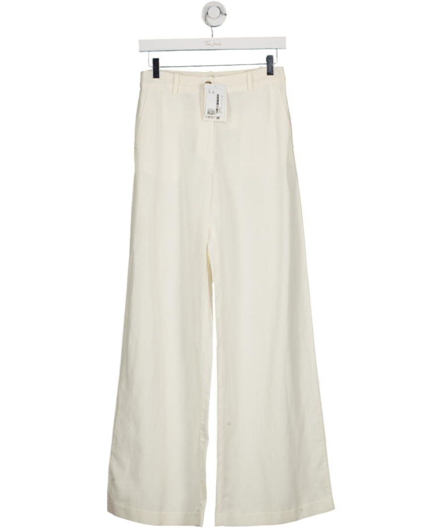 H&M Cream Wide Linen - blend Trousers UK 6 - Reliked