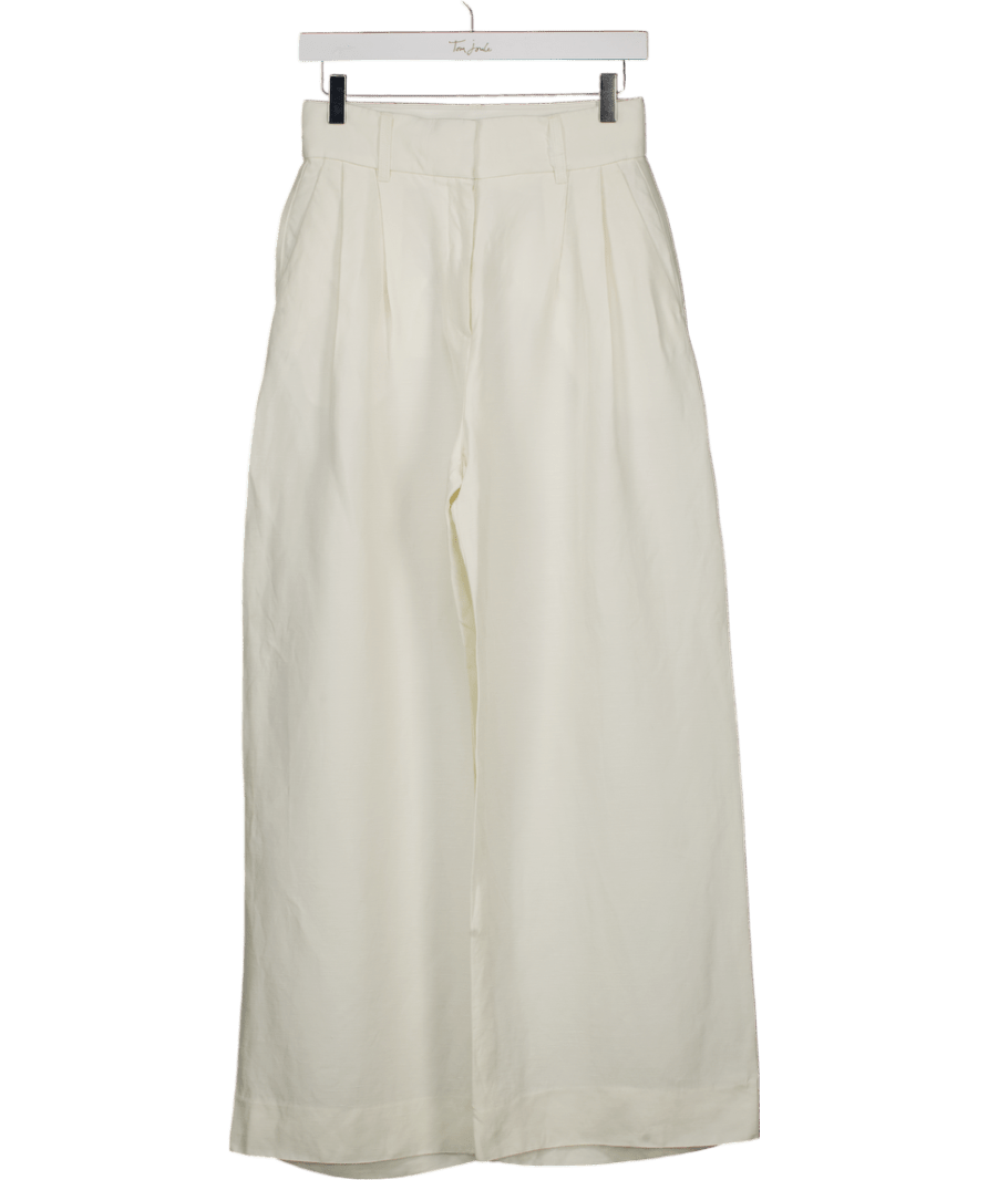 H&M Cream Wide Linen - blend Trousers UK 8 - Reliked