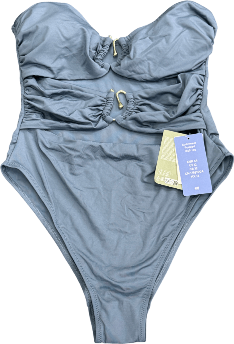 H&M Dusty Blue Cut Out Swimsuit UK 16 - Reliked