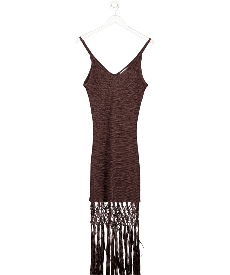 H&M Edition Brown Crochet Fringe Dress UK L - Reliked