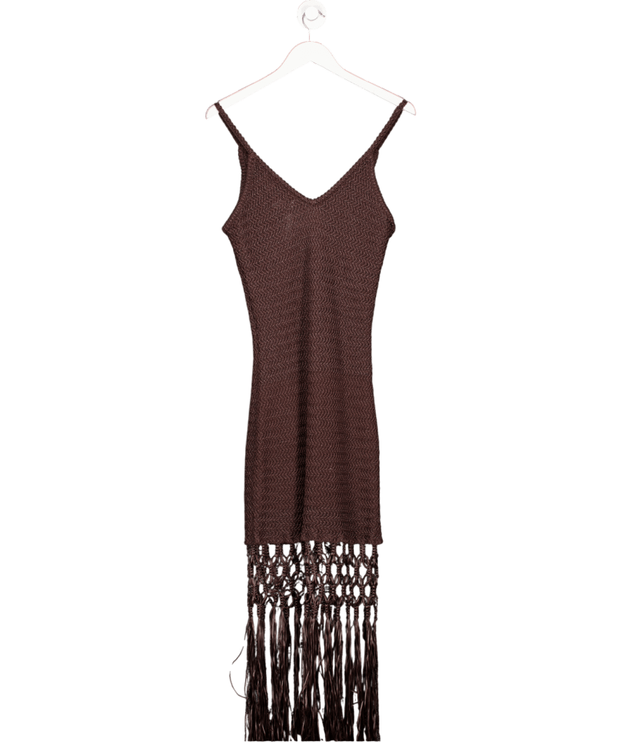 H&M Edition Brown Crochet Fringe Dress UK L - Reliked