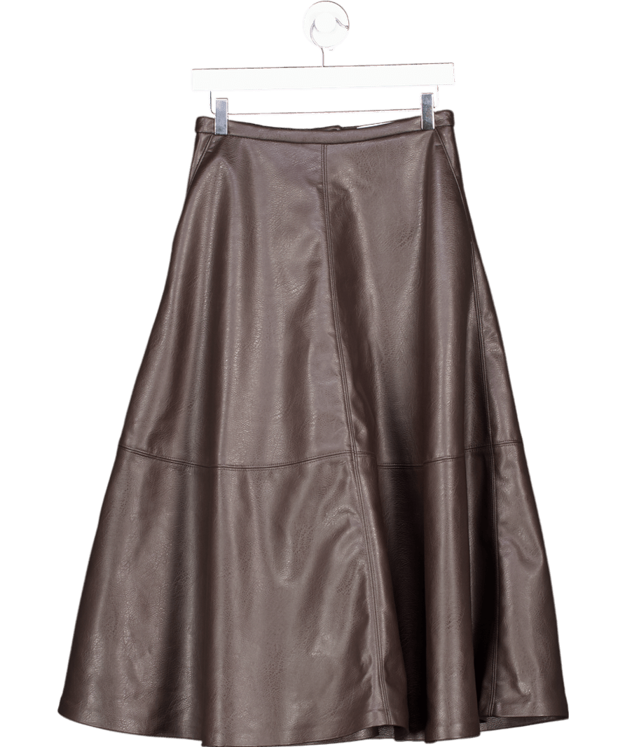 H&M Edition Brown Faux Leather A - line Midi Skirt UK 8 - Reliked