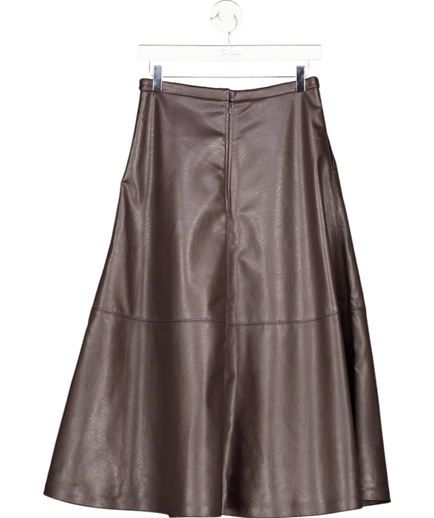 H&M Edition Brown Faux Leather A - line Midi Skirt UK 8 - Reliked