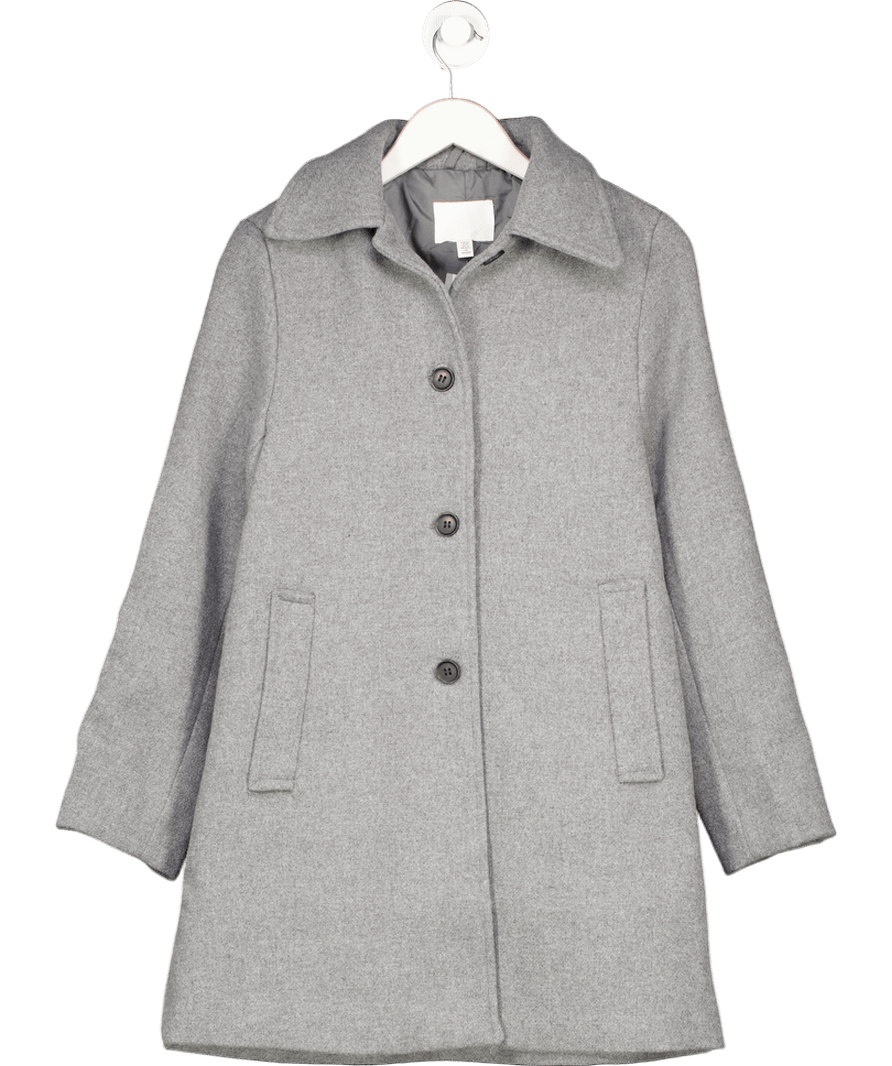 H&M Grey Wool Blend Knee Length Coat UK XS - Reliked