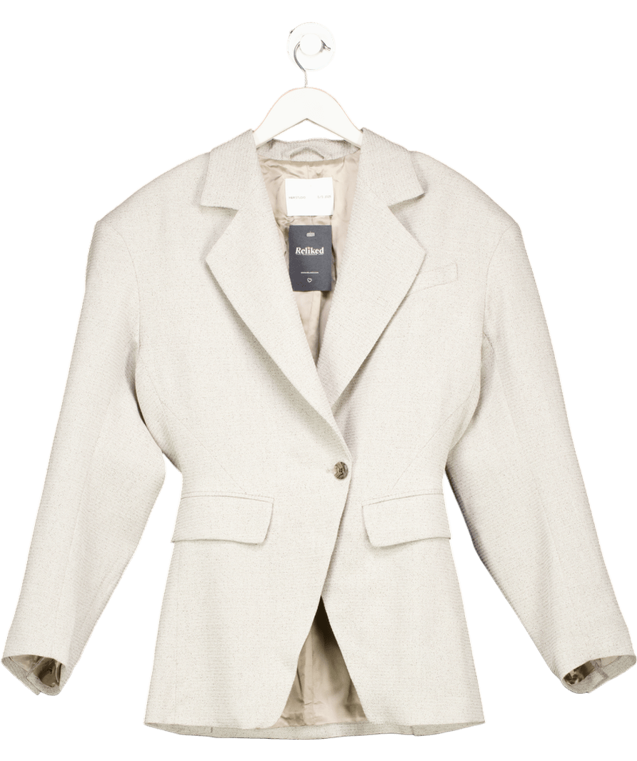 H&M Grey Wool - blend Wide Shoulder Blazer UK 8 - Reliked