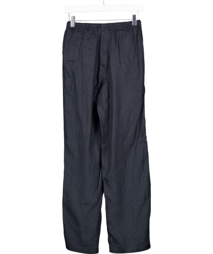 H&M Navy Blue Linen Straight Leg Trousers UK XS - Reliked