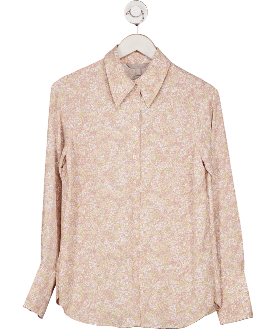 H&M Pink Floral Pointed Collar Shirt UK S - Reliked
