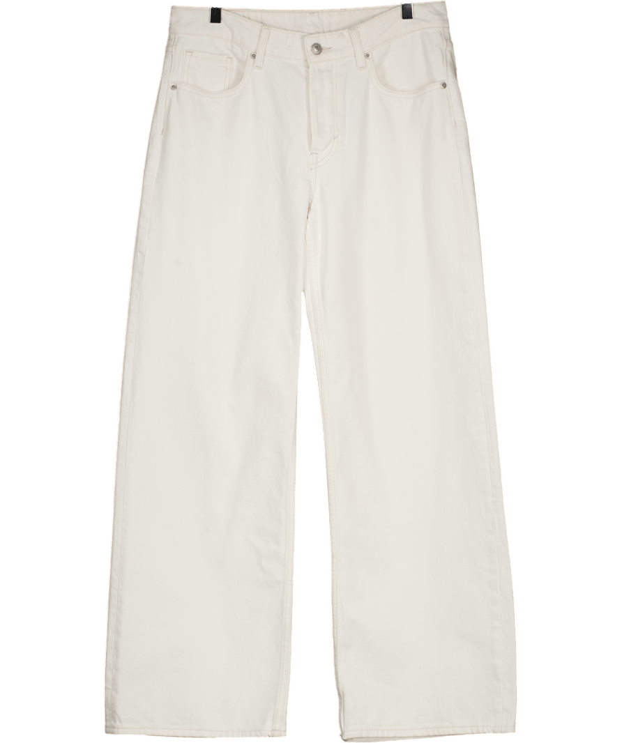 H&M White Baggy Wide Leg Loose Fit Low Waist Jeans UK 10 - Reliked