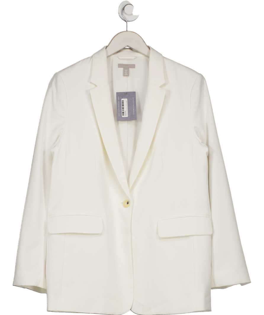 H&M White Oversized Longline Linen Blend Blazer UK S - Reliked