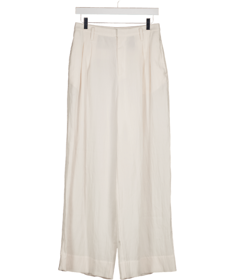 H&M White Pleated Wide Leg Trousers UK 10 - Reliked