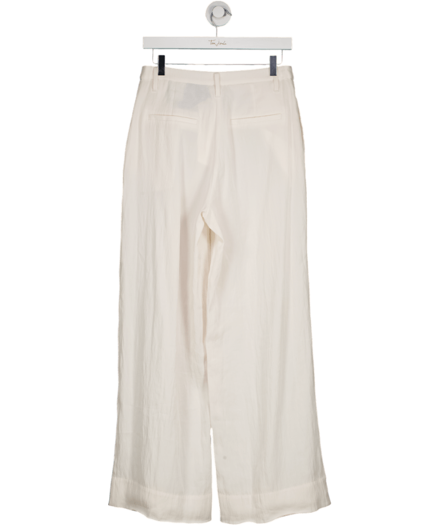H&M White Pleated Wide Leg Trousers UK 10 - Reliked